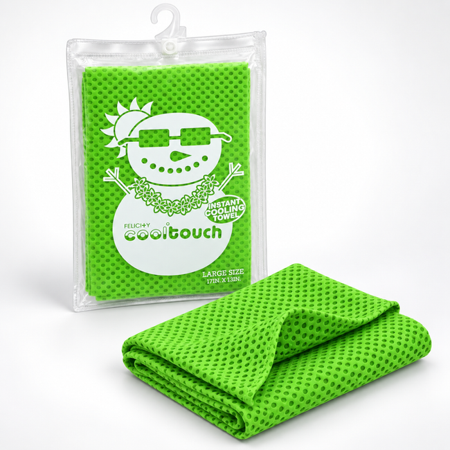 Instant Cooling Towels, 17 x 13 Inch, Reusable Water-Activated Sports Towels with Zipper Pouches, Pack of 2, Lime Green – LE-47356-Z02