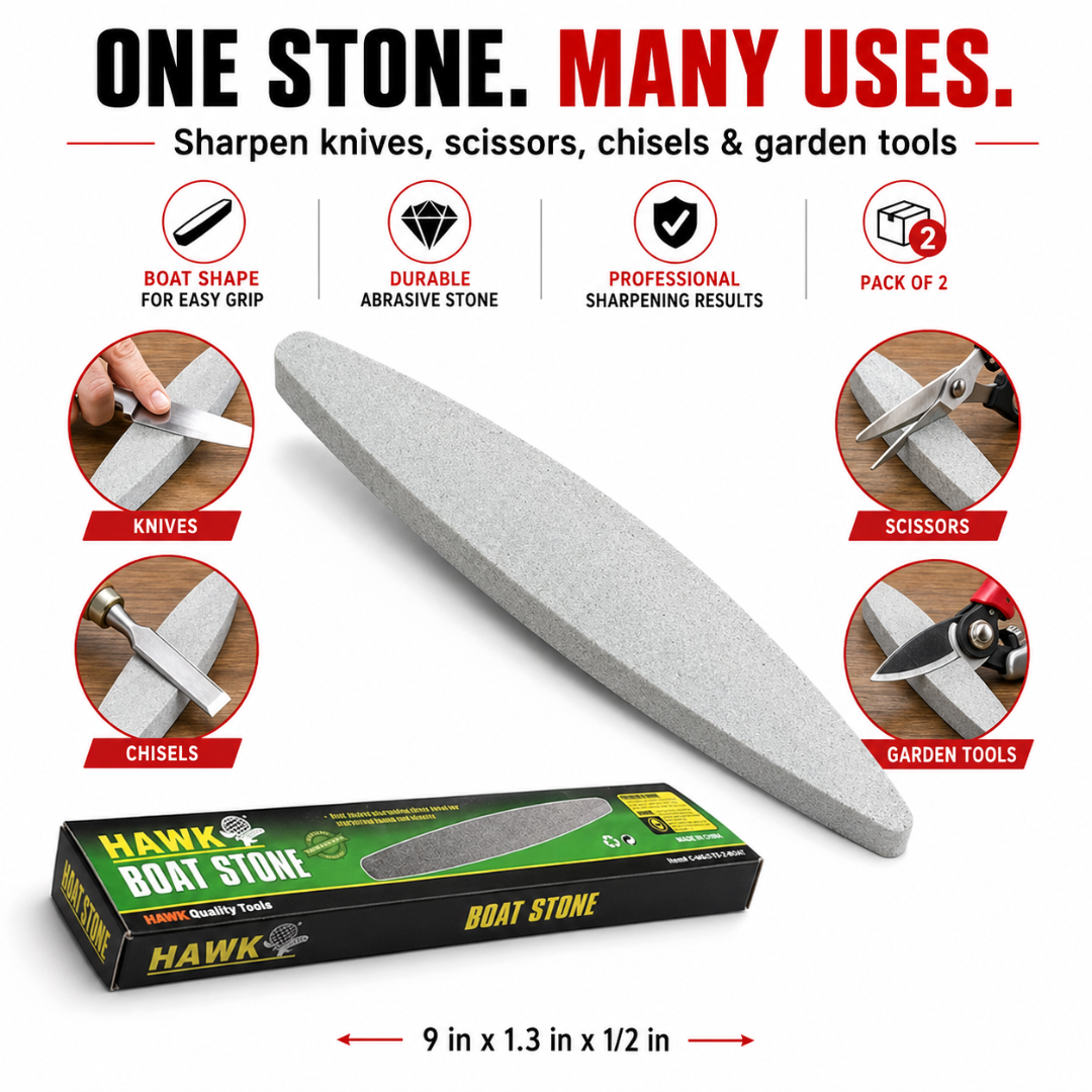 9-Inch Boat-Shaped Sharpening Stone, 2-Pack – Handheld Blade Sharpener for Garden Tools, Scissors, Chisels, Knives and Other Cutting Tools – TJ-18106-Z02