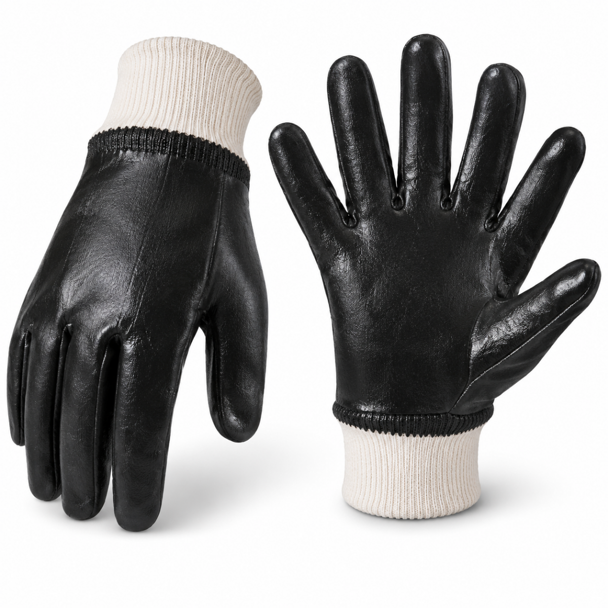 Men's Black PVC Coated Work Gloves with Knit Wrist, Interlock Lined, Single Dipped - Large (Pack of 12 Pairs) - GL-09000-Z12