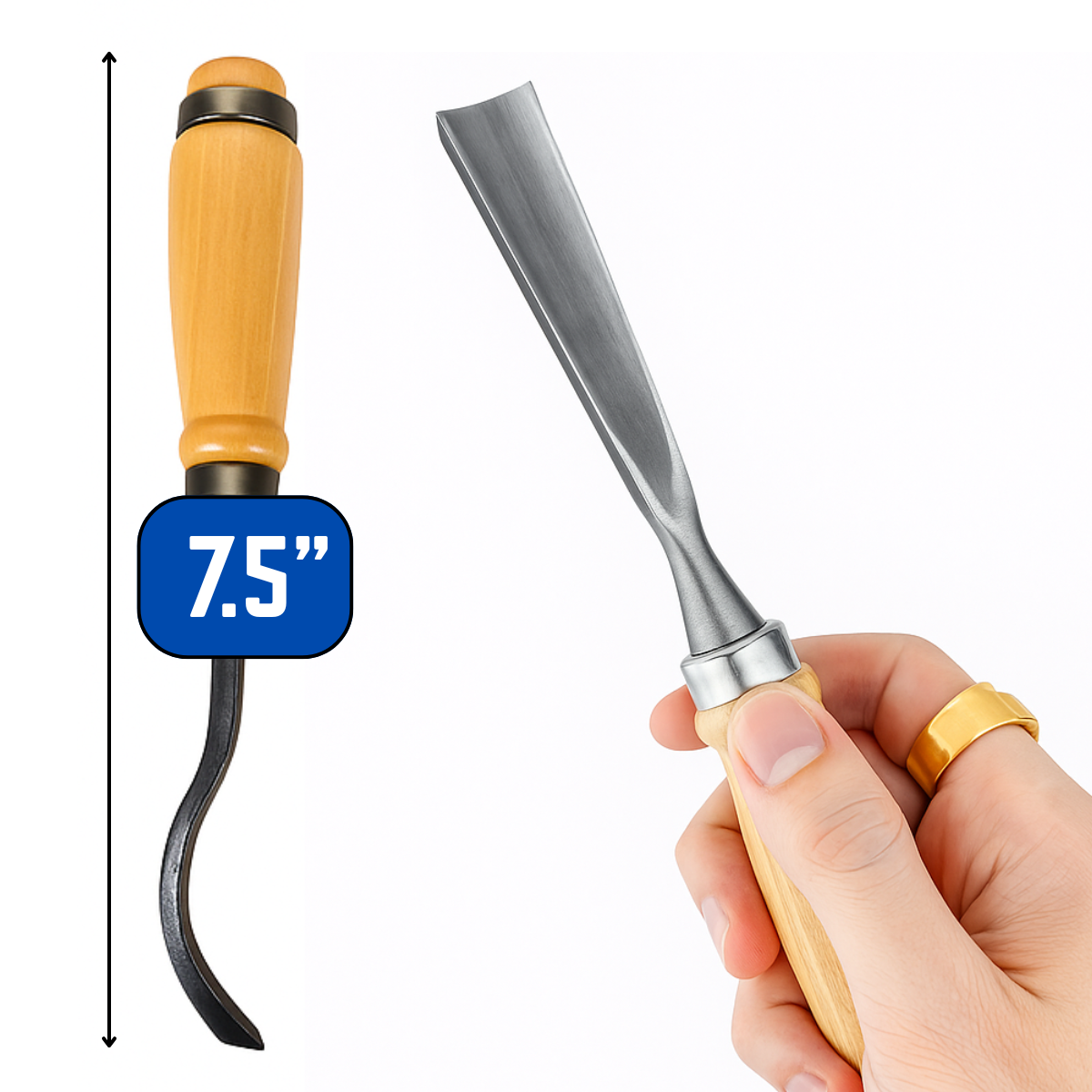 12-Piece Wood Carving Chisel Set with Wooden Handles and Steel Blades – 7.5” Professional Hand Tool Kit with Blue Vinyl Pouch for Crafting, Whittling, and Sculpture