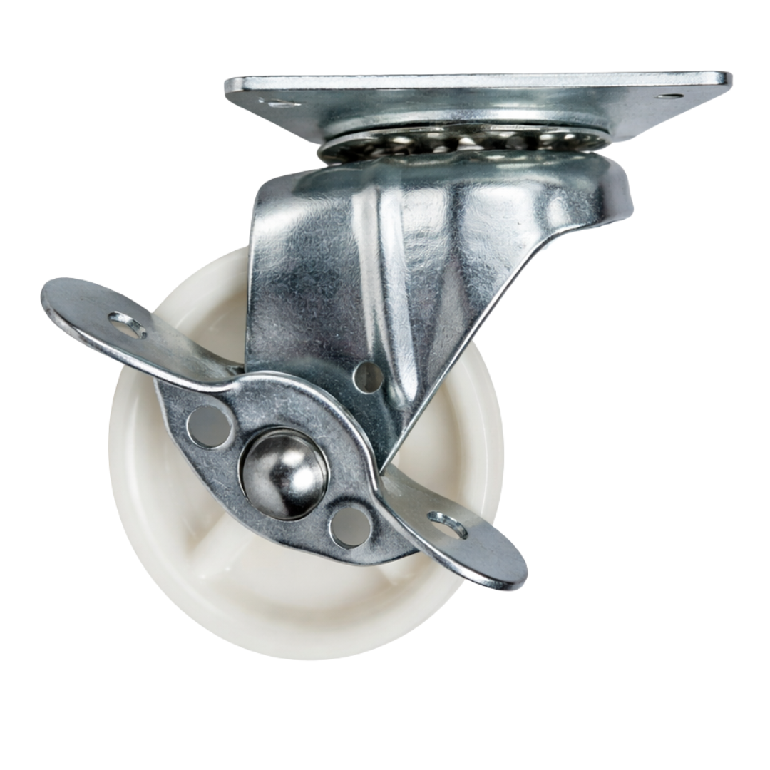 2.5" Swivel Caster Wheels w/ Brake – 4 Pack – Plate Mount – White Poly Wheel – Light Duty – 360° Rotation – Furniture Cart Dolly Casters