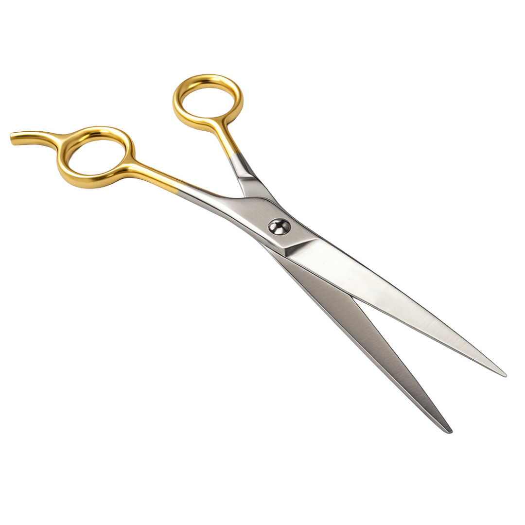 Professional Barber Scissors with Gold Colored Plated Handles – 7" Ice Tempered Stainless Steel Hair Cutting Shears for Salon and Home Use
