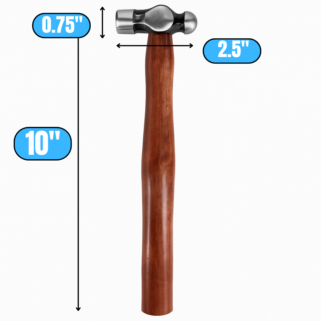 Ball Pein Hammer – Drop Forged Steel Head, 10" Long, 4 oz | Flat & Domed Faces | Solid Wood Handle | Perfect for Metal Shaping, Bending & Crafting