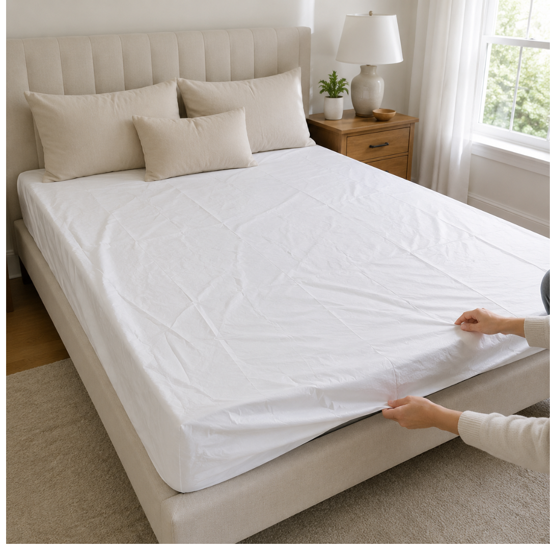 Full Size Waterproof Vinyl Mattress Cover – Protective Bed Cover for Spills, Stains, Potty Training, Children’s Beds and Guest Mattresses