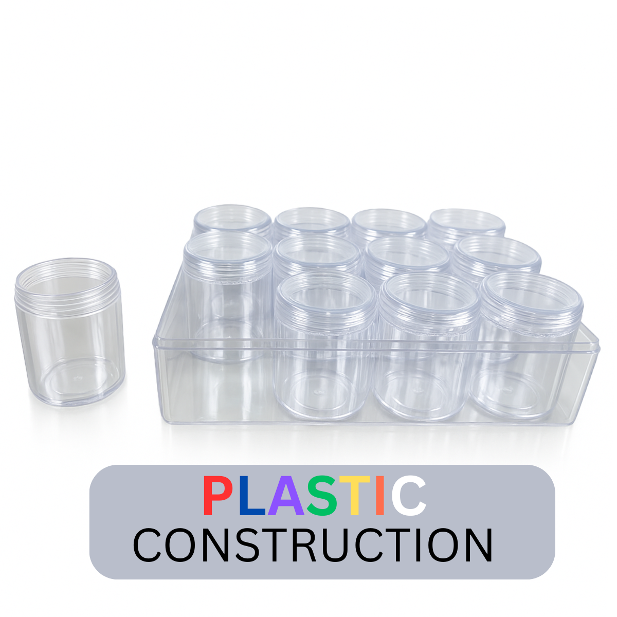 12 Plastic Clear Jars in Box- Screw-on Lids  - TJ-48846