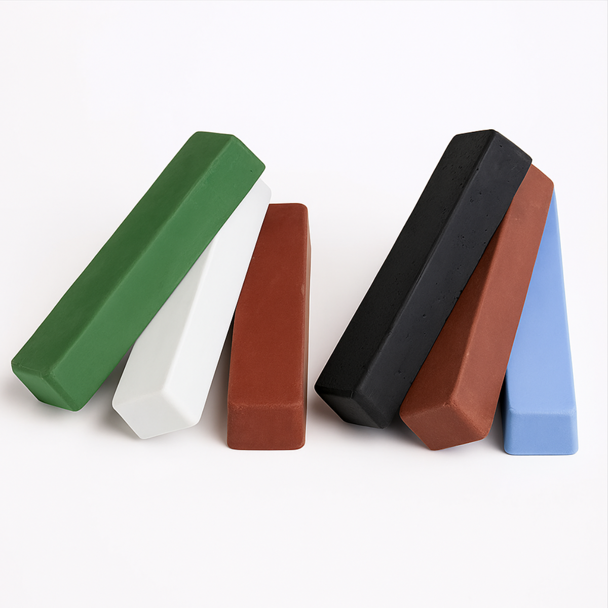 Polishing Compound Kit – 6 Piece, 4 oz Bars – Red Rouge, Black Emery, Brown Tripoli, White Diamond, Green & Blue – Metal, Wood & Plastic Buffing & Polishing