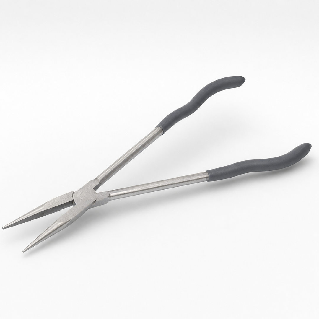 Extra-Long Nose Pliers with Straight Jaws and Orange and Black Comfort-Grip Handles for Deep, Narrow and Confined Areas