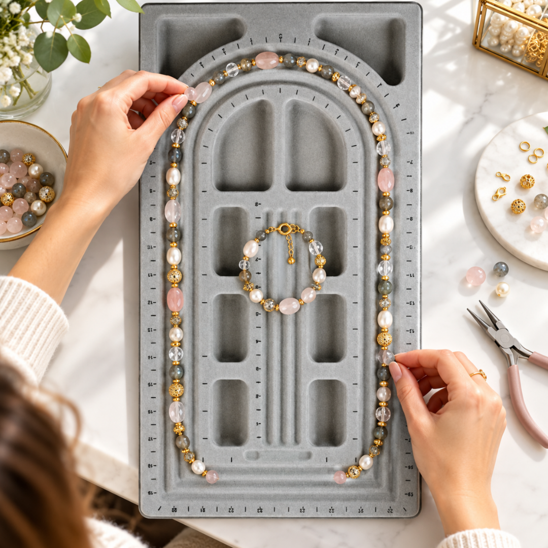 19 x 10 Inch Gray Fur-Coated Bead Design Tray with Compartments - TJ05-91780