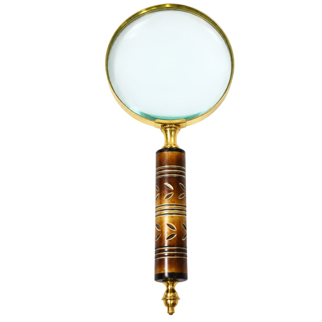 10" Handheld Magnifying Glass, 2X Magnification, 4" Glass Lens with Brass Frame & Decorative 2-Tone Leaf Pattern Handle – G8445-2183MH