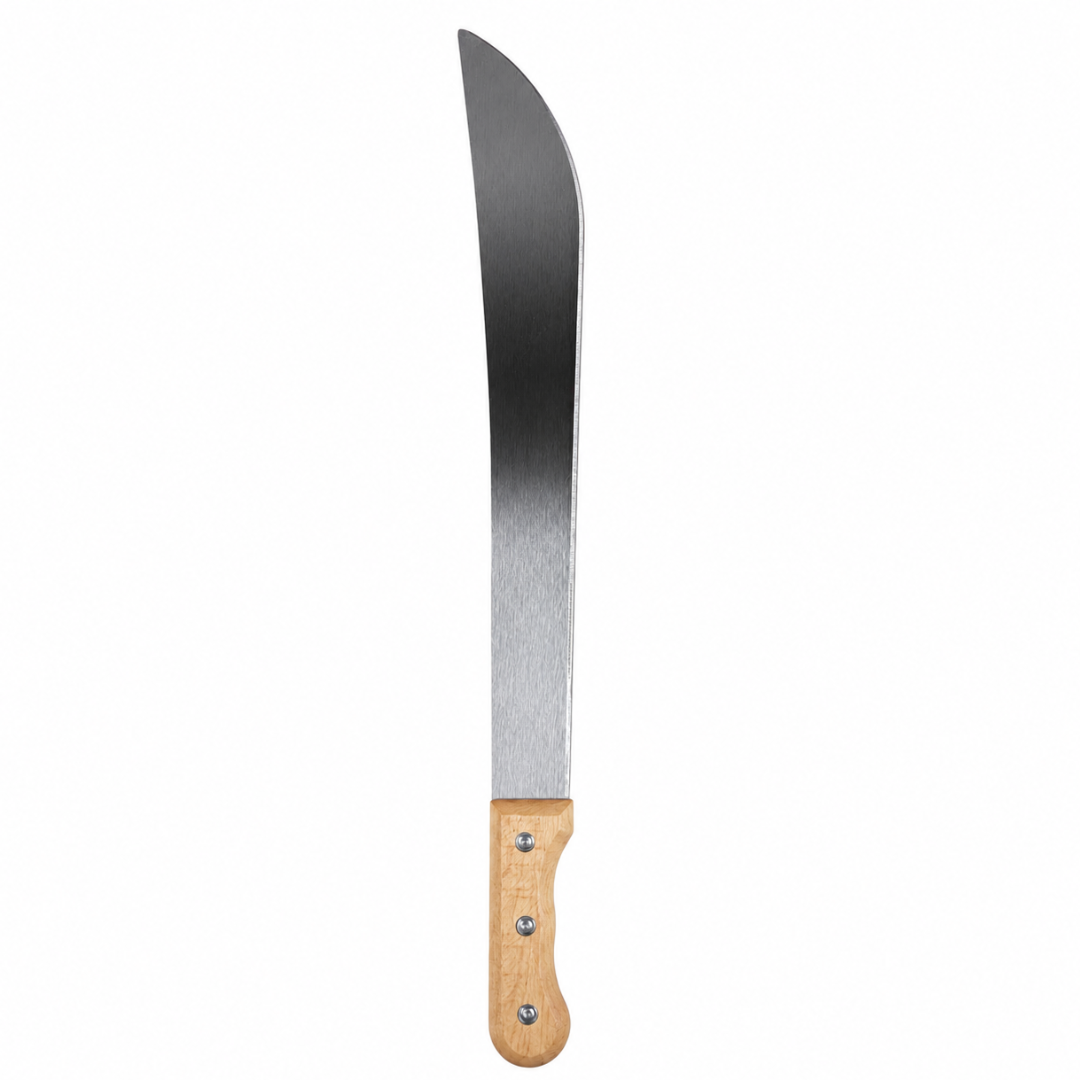 18-Inch Machete with 5-3/8-Inch Wooden Handle, Long Curved Metal Blade with 3-Rivet Construction for Cutting Tall Grass, Weeds, Brush and Garden Overgrowth
