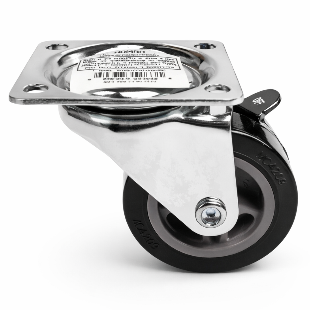 2.5 Inch Swivel Caster Wheels with Brake 4 Pack – Light Duty 2.5" Plate Mount Casters with Locking Brake and Smooth Rubber Wheel – Rolling Cart & Furniture Replacement Wheels