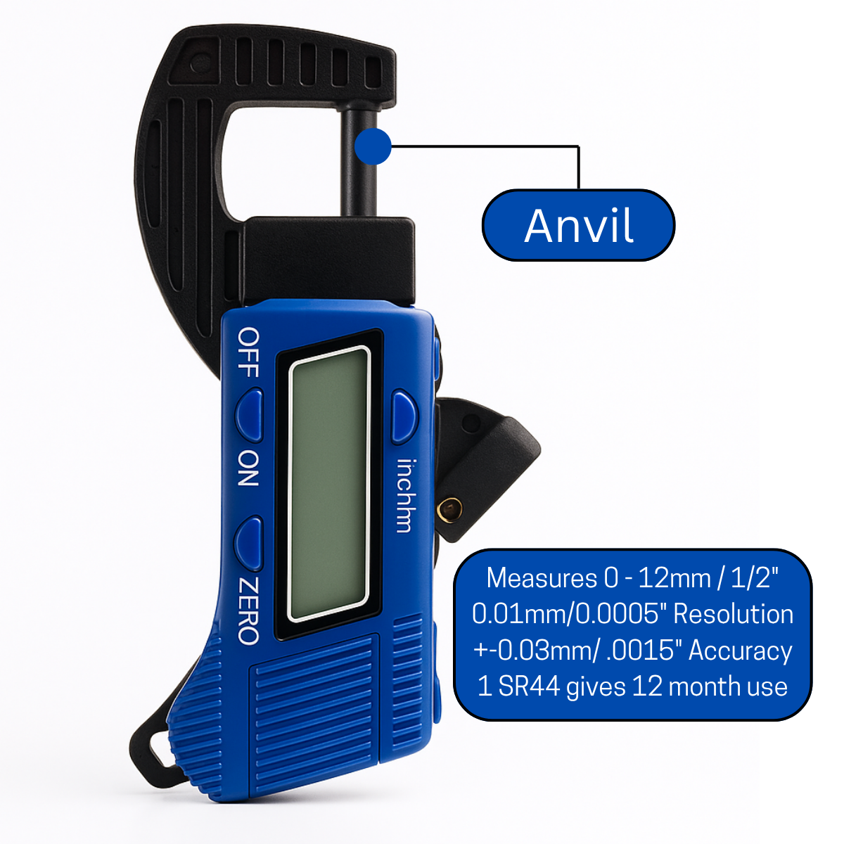 Digital Thickness Gauge – Carbon Fiber Composite Body with 8mm LCD Display, 0–12mm Range, 0.01mm Resolution