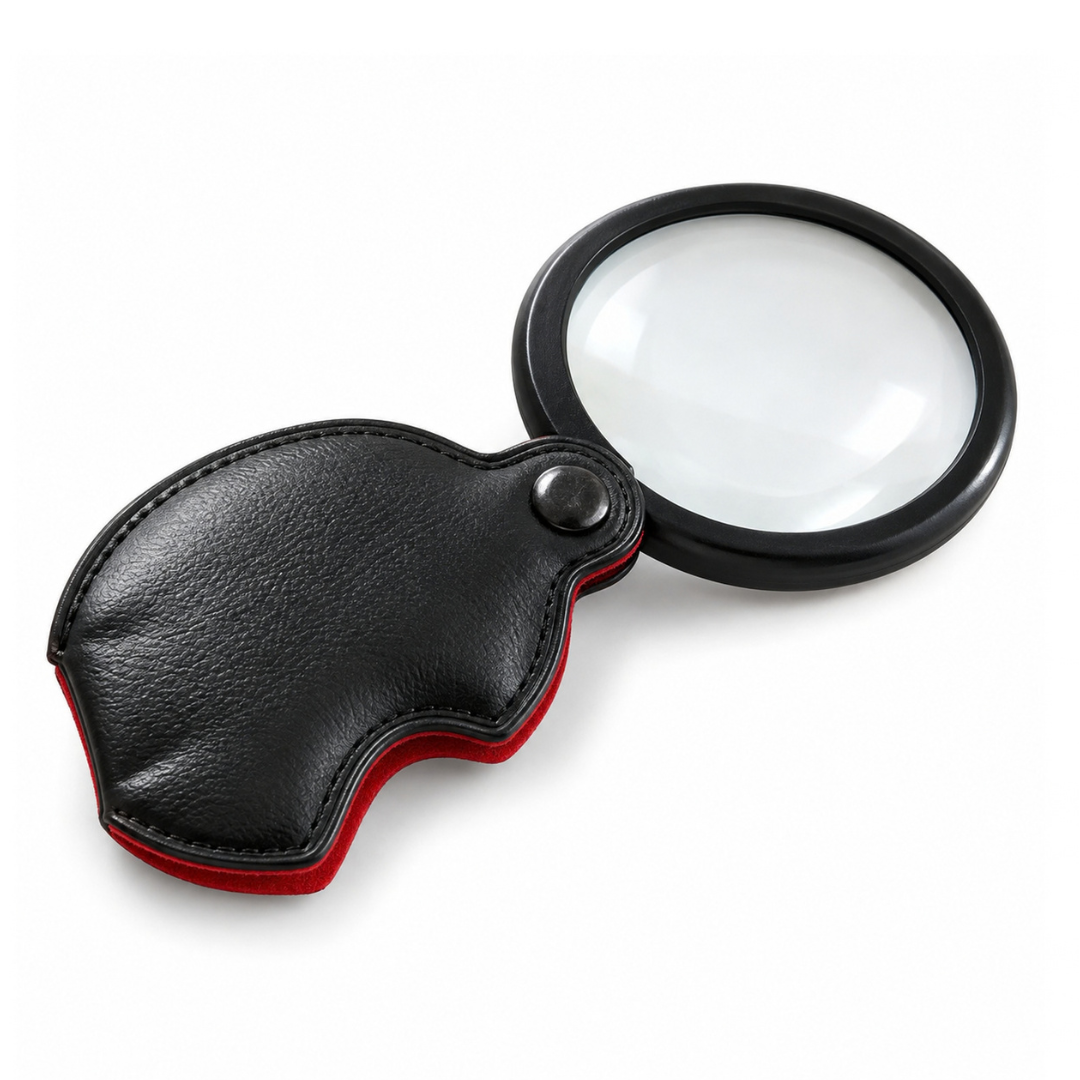 2 Inch Pocket Magnifier with 3X Magnification, Swivel Folding Design and Leatherette Case – MG-00541