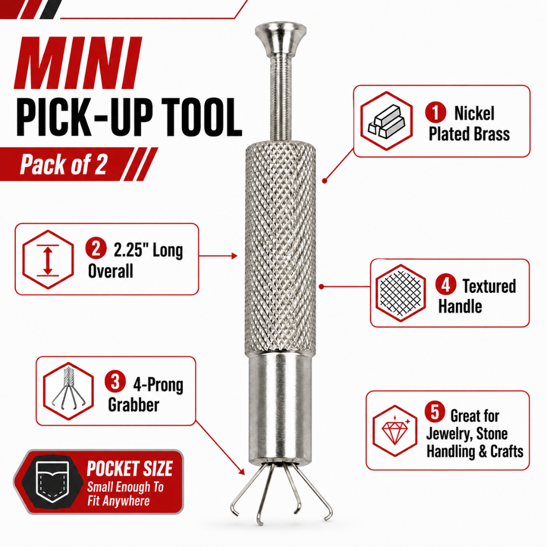 Mini 4-Prong Gemstone Pick-Up Tool, 2-Pack – Nickel-Plated Brass Stone Holder for Diamonds, Gems, Jewelry Setting, Inspection, Repair & Crafts – 2.25 Inch