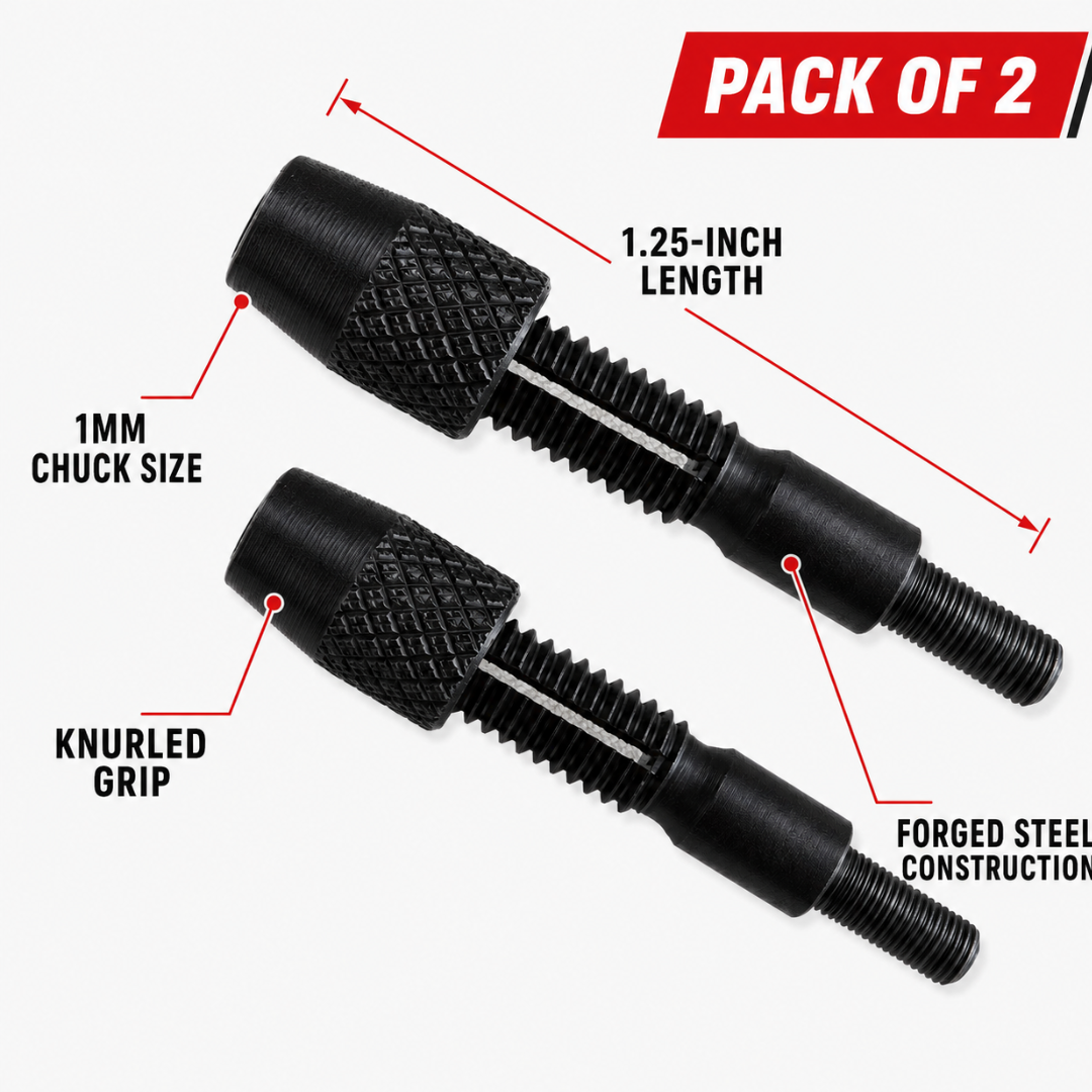 1.25-Inch Mini Drill Chuck for 1mm Micro Drill Bits, Forged Steel Precision Bit Adapter for Pin Vises and Compatible Rotary Tools, 2-Pack