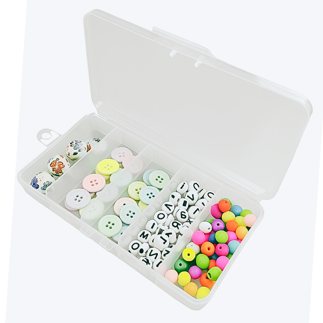 2 Pack Clear Plastic Boxes | 5 Compartments Each | 1.25" x 3.5" Sections | 3.5" x 7" Overall Size | Versatile Home Organizer with Hanging Hook