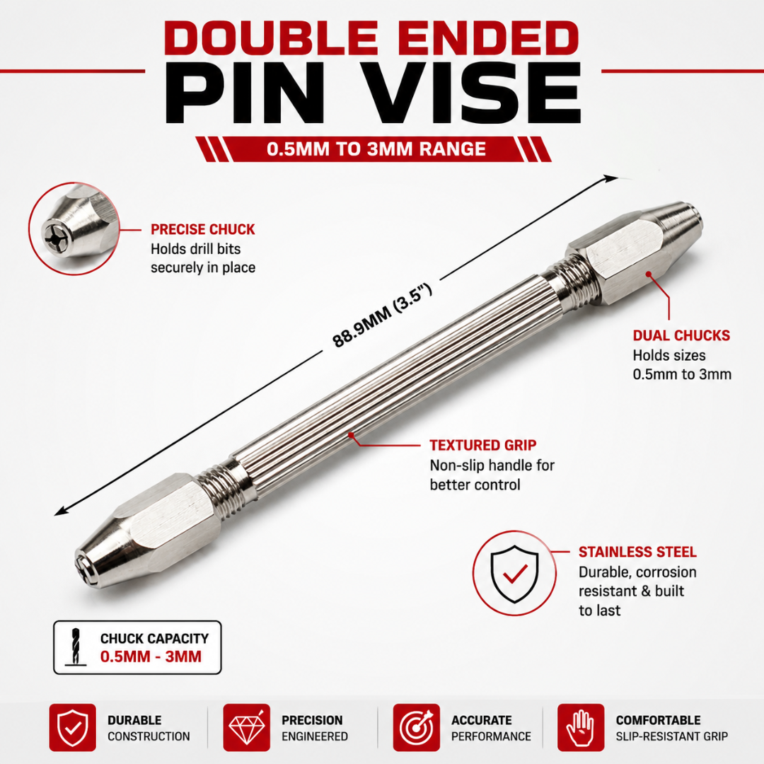 Double Ended Pin Vise Set, 0.5mm to 3mm Mini Hand Drill Holder, Stainless Steel Precision Manual Drill Chuck with Textured Grip, Hex Ends, Jewelry Making, Hobby, Craft, Model Work, Pack of 2