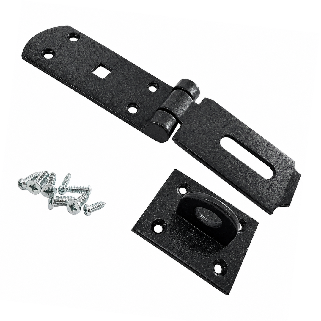 WEDGE 3.5 Inch Heavy Duty Hasp and Staple with Screws – Carbon Steel Padlock Hasp Latch for Gates, Sheds, Cabinets, Doors and Storage, TH-14860