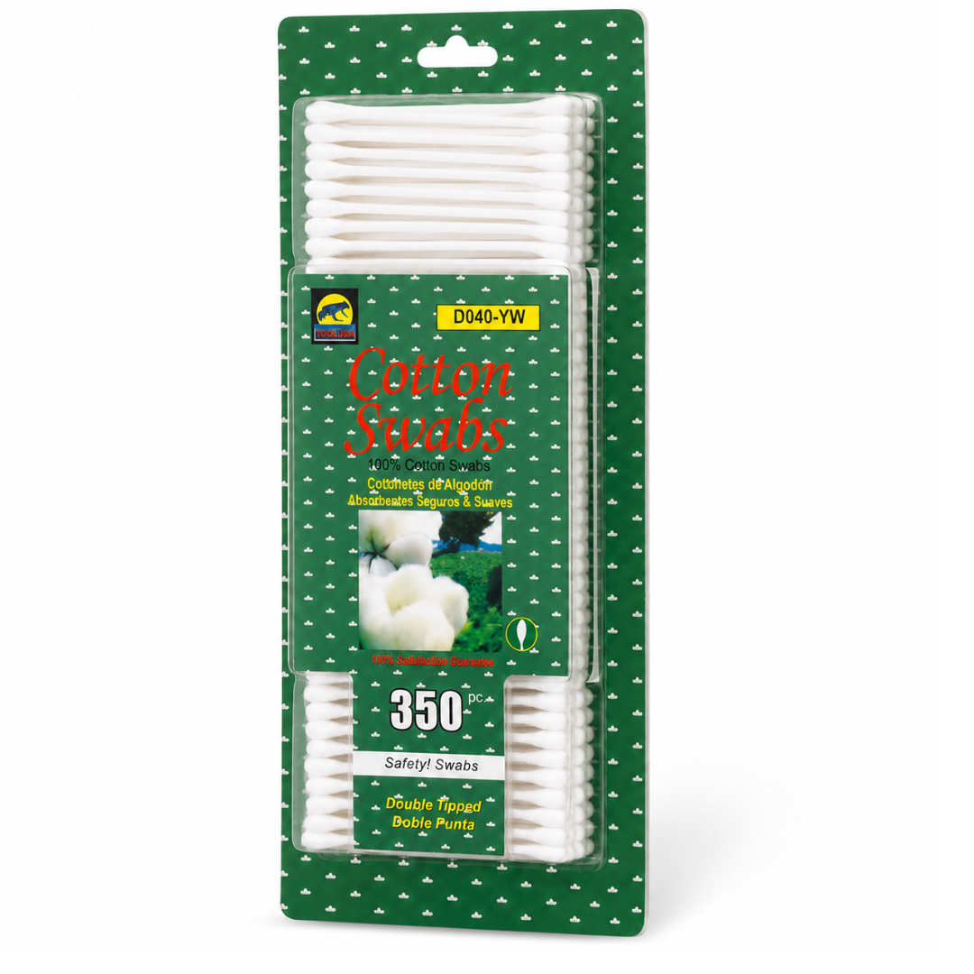 350-Count Double-Tipped Cotton Swabs with Easy-Open Dispenser Box, Soft Cotton Tips for Beauty, Personal Care, Crafts, Cleaning and Detail Work