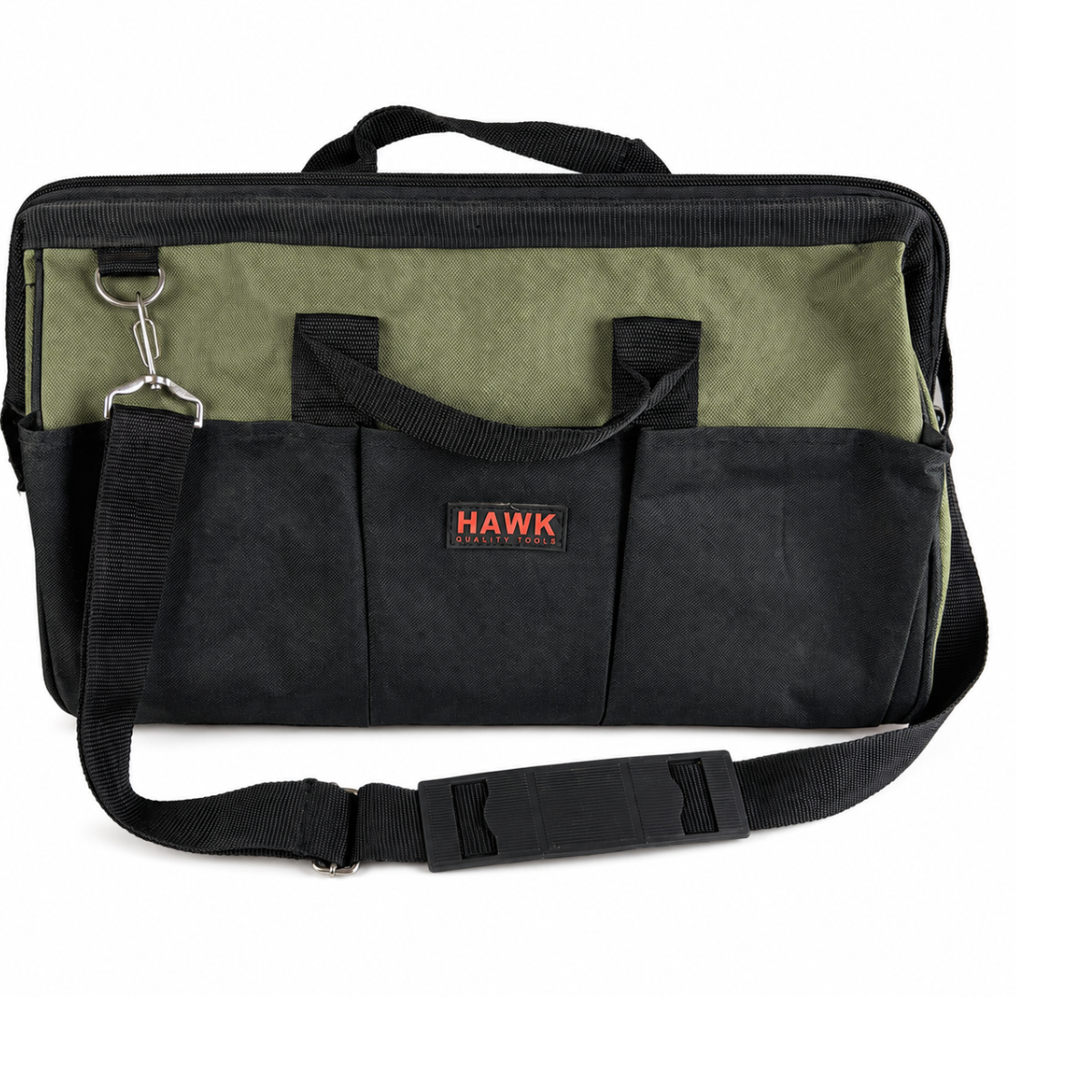 16-Inch Heavy Duty Canvas Tool Bag with 22 Pockets, Wide-Mouth Zippered Tool Organizer with Solid Bottom, Carry Handles and Adjustable Removable Shoulder Strap