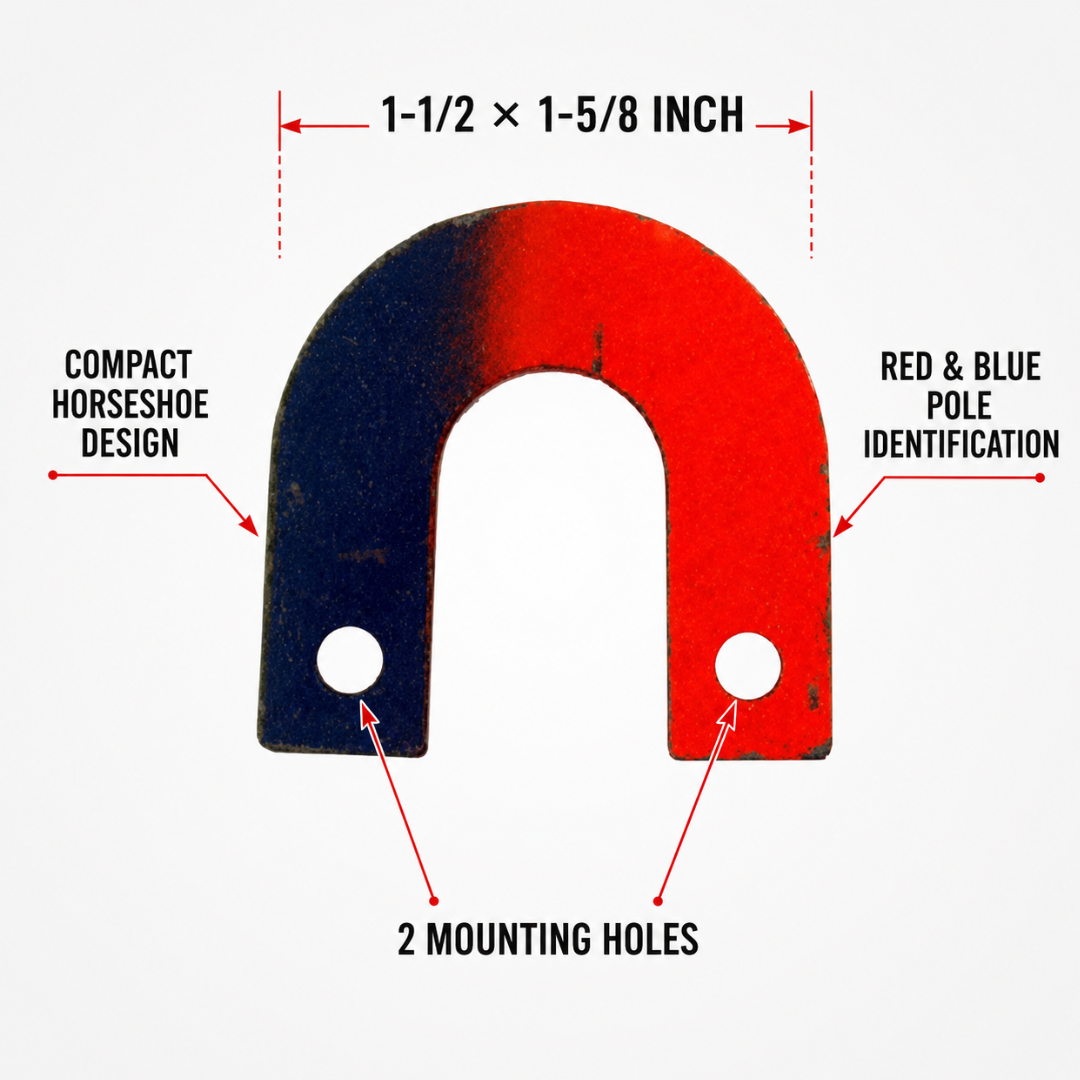 1-1/2 x 1-5/8 Inch Red and Blue Horseshoe Magnet – Compact C-Shaped Magnet for Science Experiments, Classroom Demonstrations and Metal Pickup