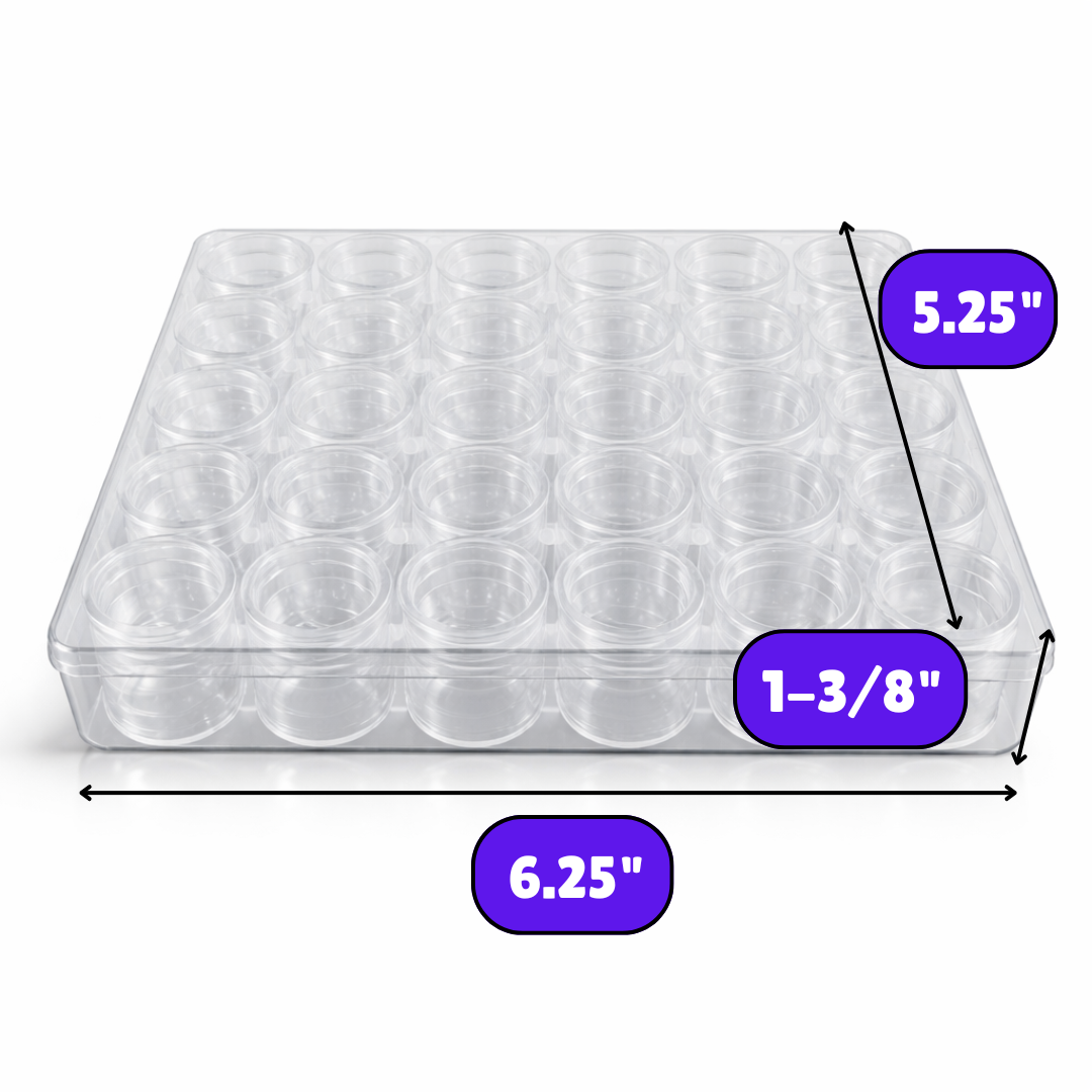30 Pc Crafter's and Collector's Clear Plastic Box Set | 30 Self-Closing Canisters 0.86" Diameter x 1" Tall | 6.25" (15.88 cm) x 5.25" (13.34 cm) Box | Perfect for Buttons, Beads & More! Visit the BIN BUDDY Store