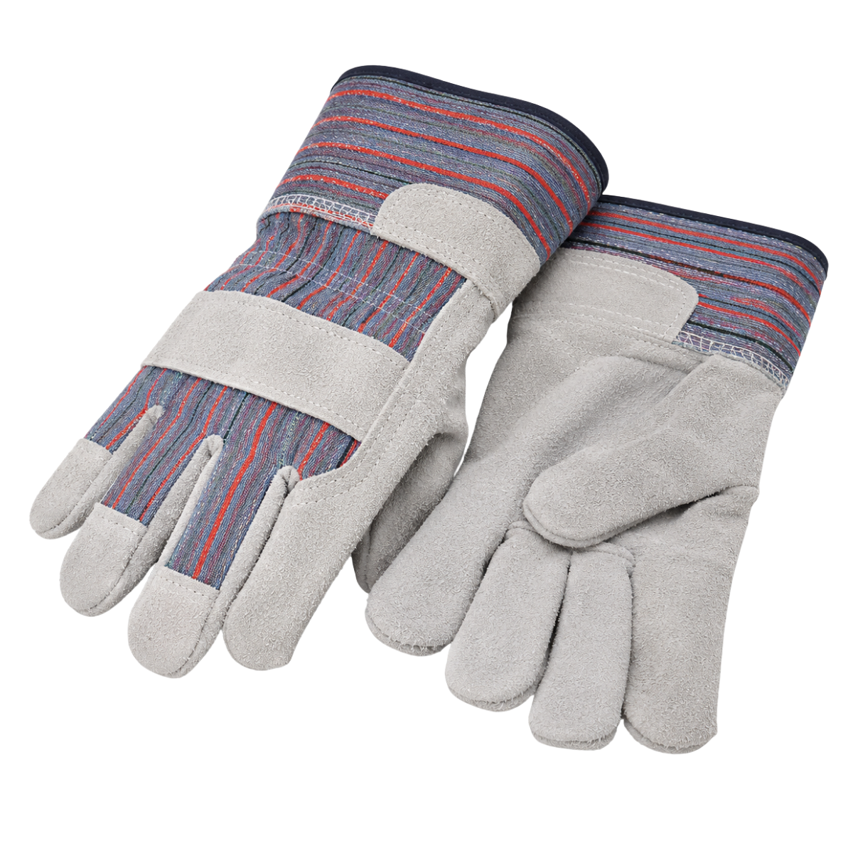 Men's Suede Leather Work Gloves, 10 Inch Gauntlet Cuff, Reinforced Palm & Fingertips, Extra Large, Gray/Blue/Red - 12 Pairs - GL-45021-Z12