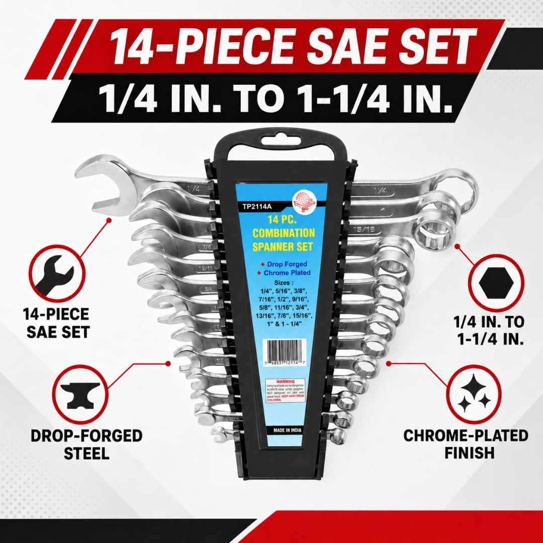 14-Piece SAE Combination Wrench Set, 1/4 Inch to 1-1/4 Inch, Open-End and Box-End Standard Wrenches with Plastic Carrying Case