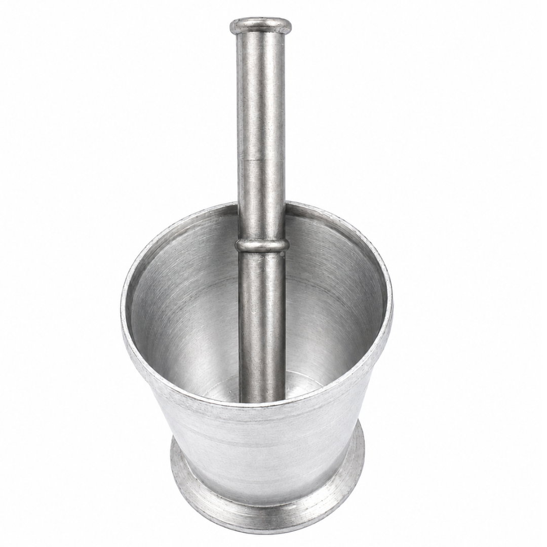 4 x 4 Inch Aluminum Mortar and Pestle Set – 7.5 Inch Flat-Ended Pestle – Heavy-Duty Grinding & Crushing Bowl for Spices, Herbs, Laboratory and Workshop Use