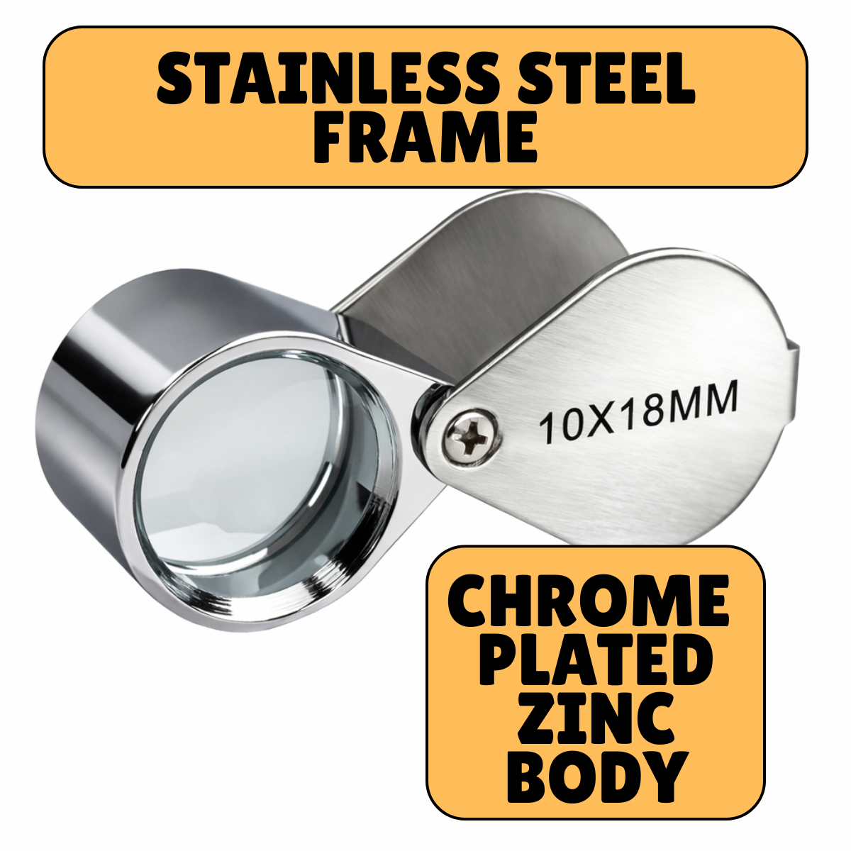 10X Chrome Jeweler’s Loupe with Swivel Lens & Storage Case (MG-81510)