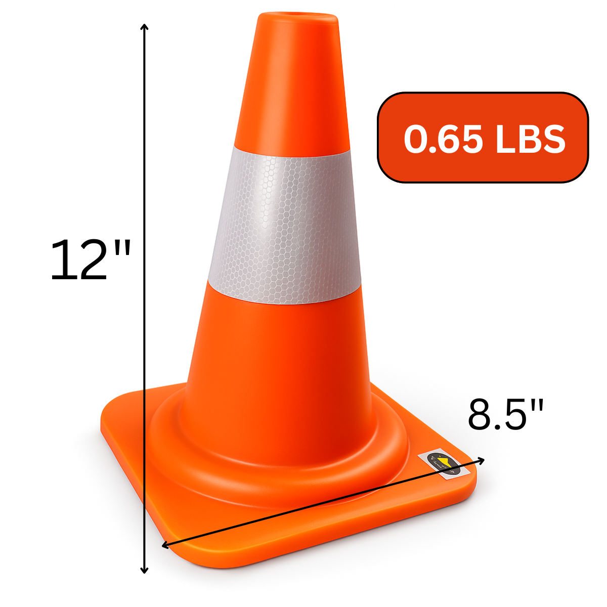 12" (30.5 cm) PVC Safety Cone | Weighted & Balanced Base | Reflective Visibility Strip | Multi-Functional for Hazard Marking, Parking & Sports