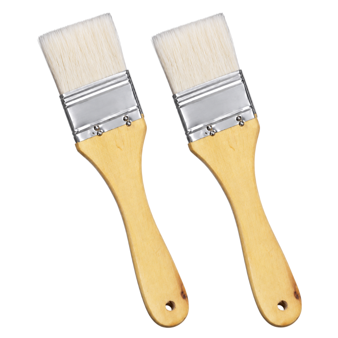 1" Nylon Bristle Paint Brushes with Flat Wooden Handles, 8" Long, Reusable for Paint, Varnish, Trim & Detail Work, 2-Pack - TZ-63310-Z02