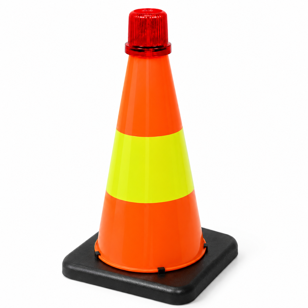 8 Inch Orange Safety Cone with Reflective Strip & Flashing LED Light, Magnetic Base Emergency Roadside Warning Cone for Car, Trunk, Flat Tire, Tow Truck, Parking & Night Safety