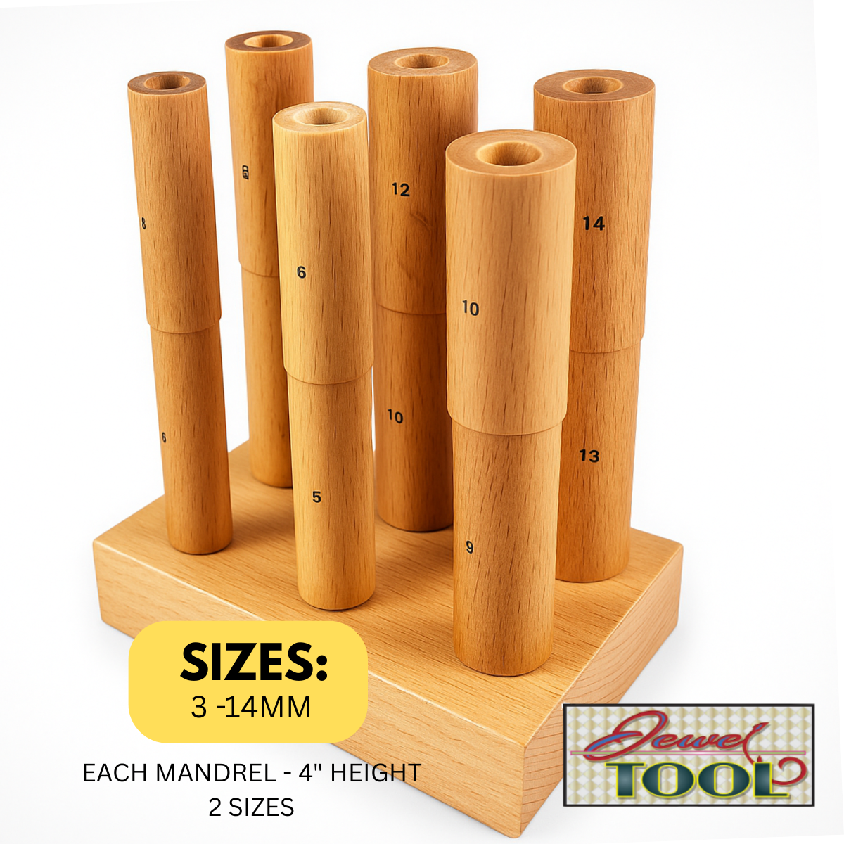 Wooden Step Mandrel Set for Rings | TJ-43810-86 | Steel Support Base | 3"-14" Ring Sizing | Wood Platform 4.5" x 3" x 1" | Precise Shaping & Wire Wrapping Tool!