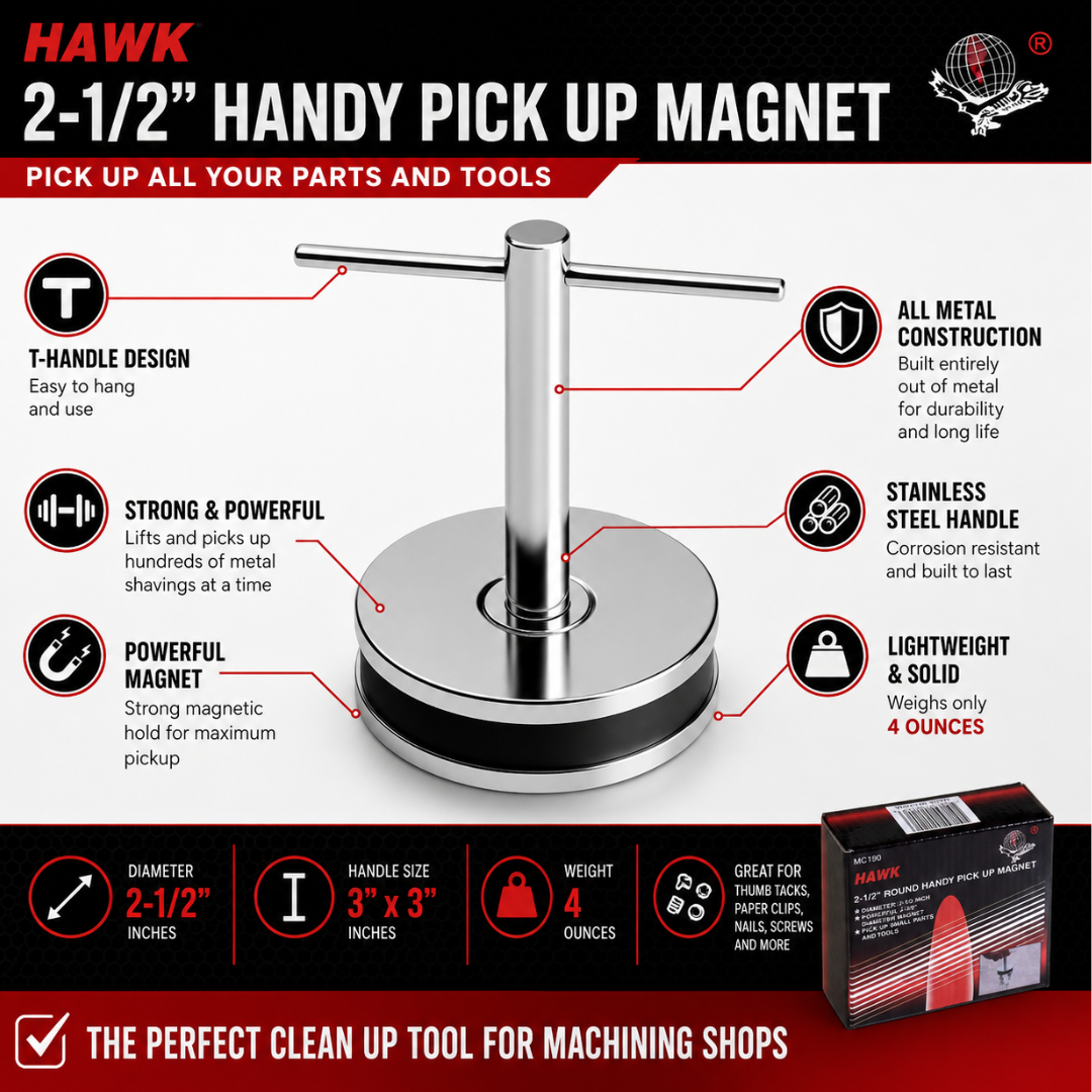 2-1/2" Round Magnetic Pick-Up Tool with T-Handle – Heavy Duty Metal Pick Up Magnet for Nails, Screws, Metal Shavings & Small Parts – MC-00190