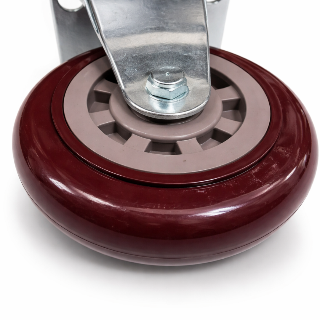 5" Rigid Caster Wheels – 4 Pack – Medium Duty – Maroon Polyurethane (PU) Wheel – Plate Mount – Fixed Direction – Heavy Cart Casters