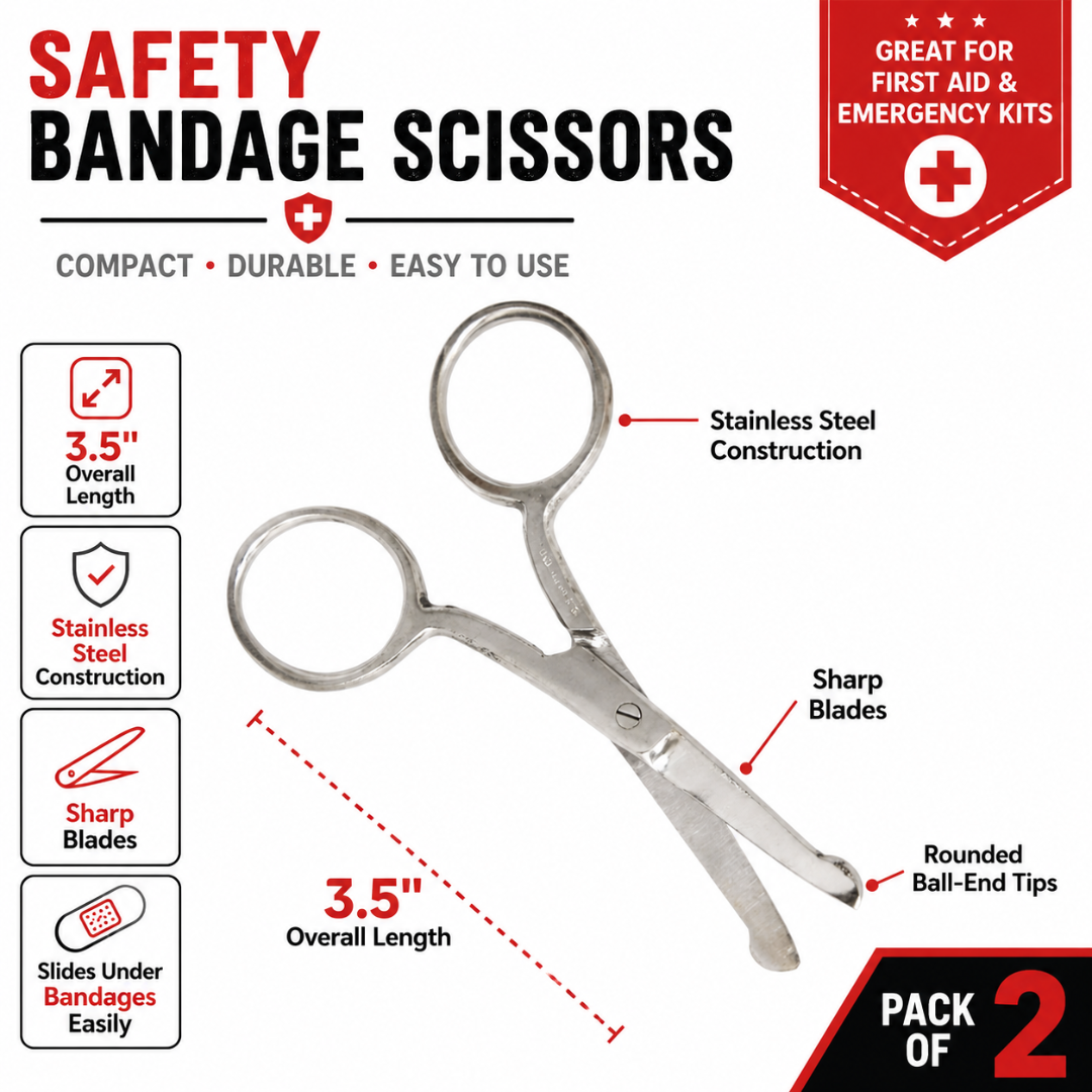 3.5" Safety Nose Bandage Cutting Scissors, Stainless Steel Rounded Tip First Aid Scissors for Emergency Kits, Bandage Removal & Medical Use, Pack of 2 - SC-40352-Z02