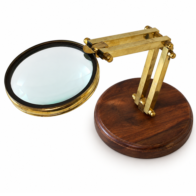 2X Adjustable Tabletop Magnifier with 3½-Inch Glass Lens, Brass Arm and 5½-Inch Solid Wood Base