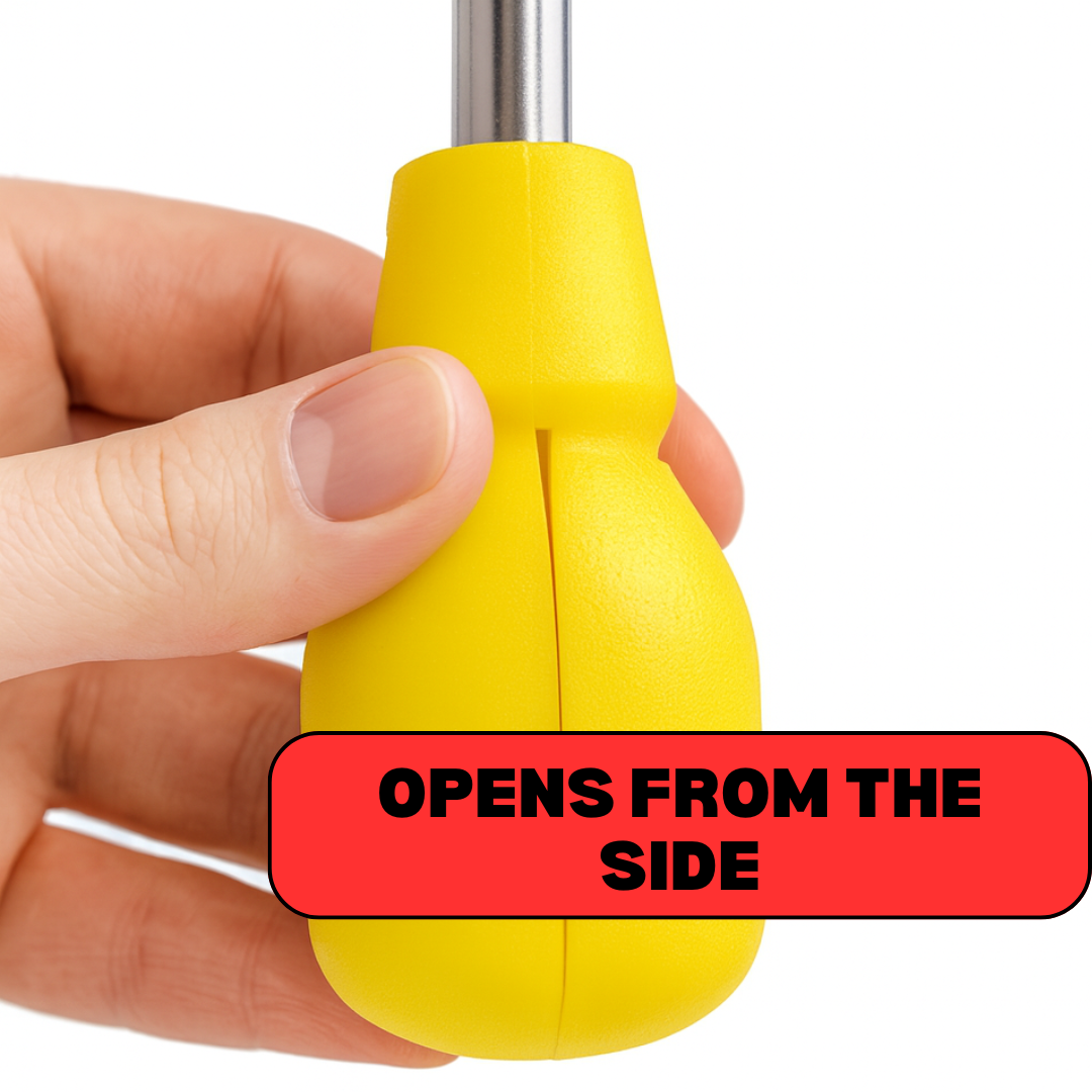 4-in-1 Multi-Bit Stubby Screwdriver with Built-In Handle Storage – Includes 2 Phillips & 2 Flat Head Bits – Compact, Handy, Assorted Colors (Display Jar of 36)