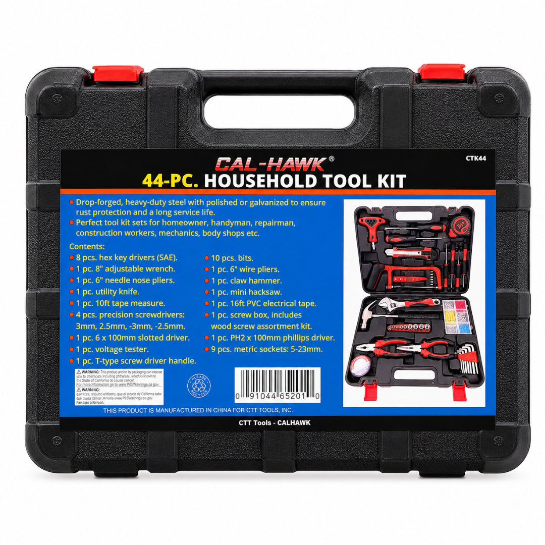44-Piece Household Tool Kit with Carrying Case – General Home Repair Hand Tool Set with Pliers, Screwdrivers, Wrench, Sockets, Hex Keys, Hacksaw & Tape Measure