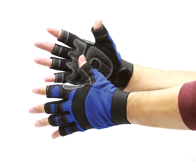 10 Dz. Mechanic Gloves Synthetic Leather - Fingerless (120 Pairs), Large