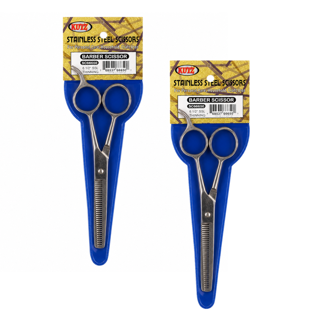 6.5 Inch Hair Thinning Scissors, Stainless Steel Texturizing Shears for Layering, Feathering & Trimming Hair, Single-Sided Thinning Blade with Vinyl Pouch, Pack of 2