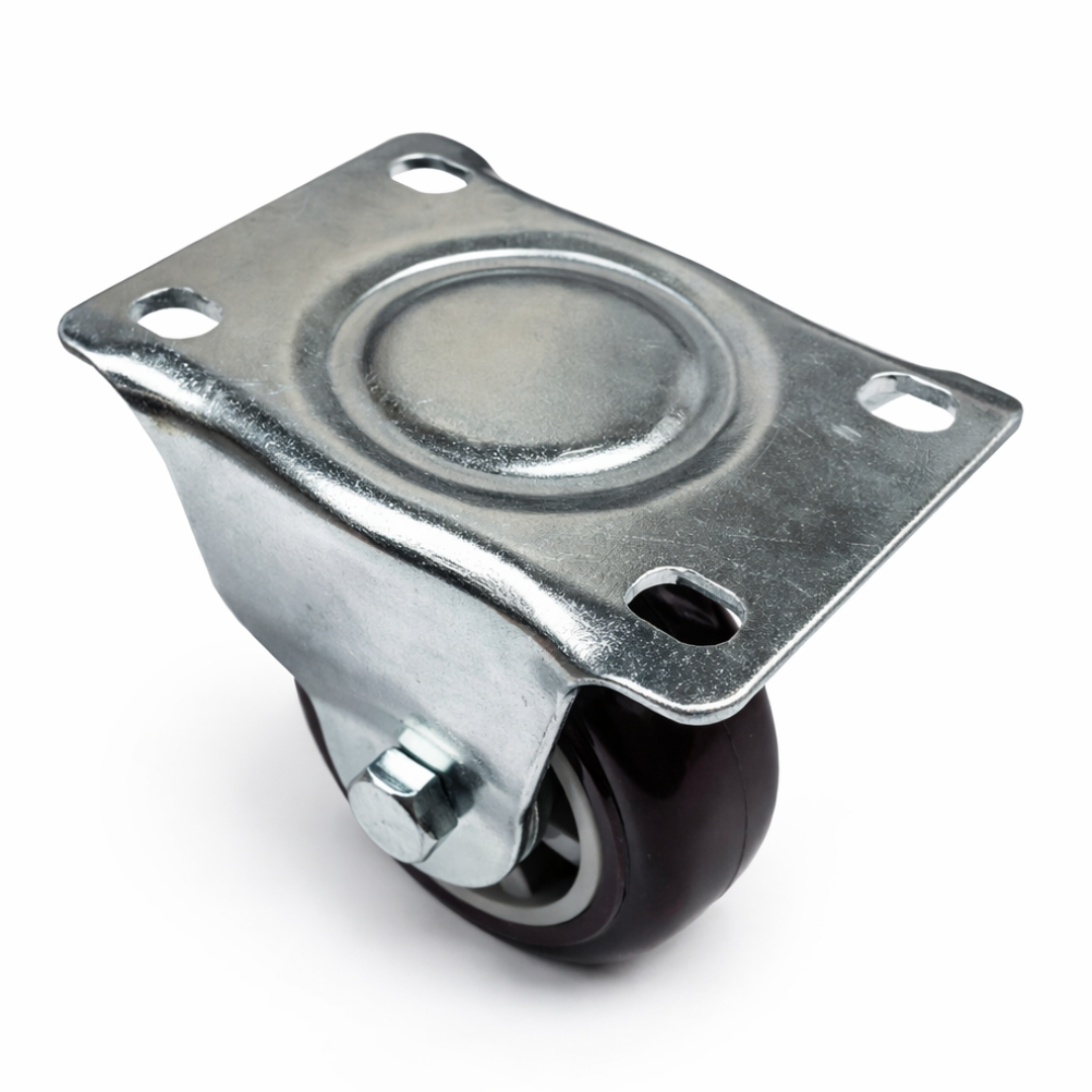 3" Rigid Caster Wheel – Medium Duty Maroon Polyurethane (PU) Wheel – Heavy Duty Steel Plate Mount – Smooth Rolling Industrial Caster for Carts, Workbenches & Equipment