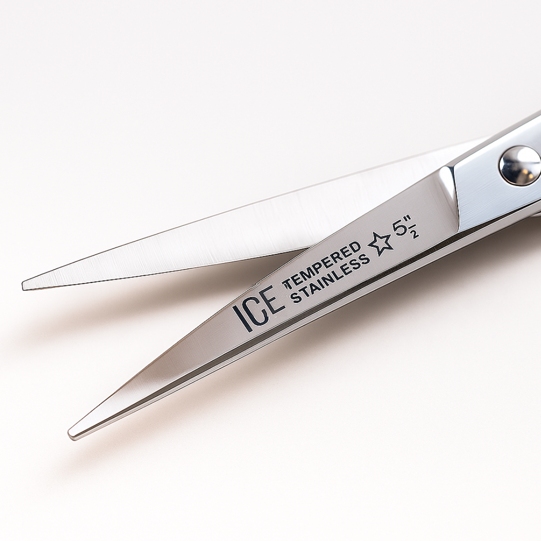 Professional Barber Scissors 5.5" – Ice Tempered Stainless Steel Hair Cutting Shears with Gold Finger Holes & Finger Lever – Sharp Salon & Home Haircutting Scissors
