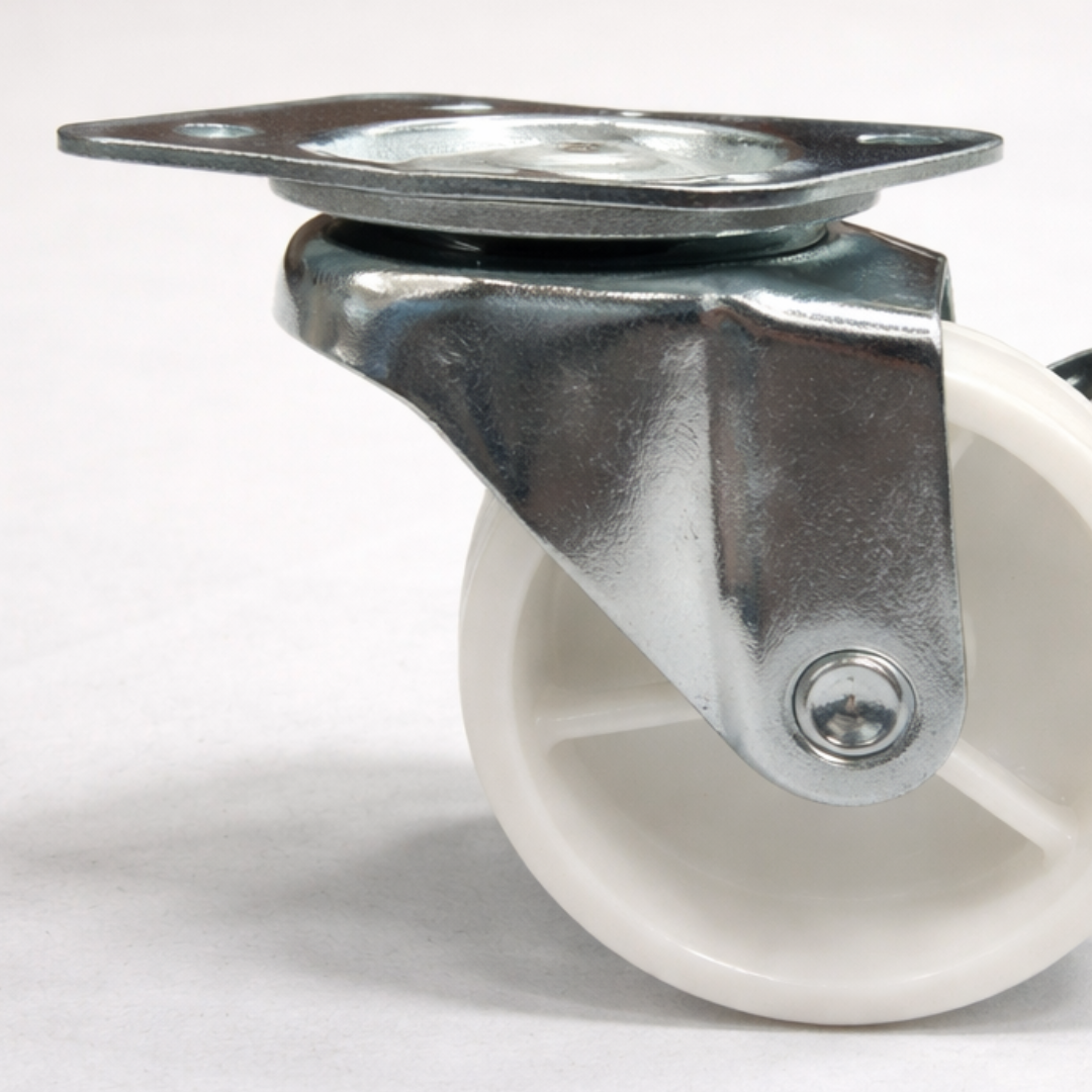 2.5" Swivel Caster Wheels w/ Brake – 4 Pack – Plate Mount – White Poly Wheel – Light Duty – 360° Rotation – Furniture Cart Dolly Casters