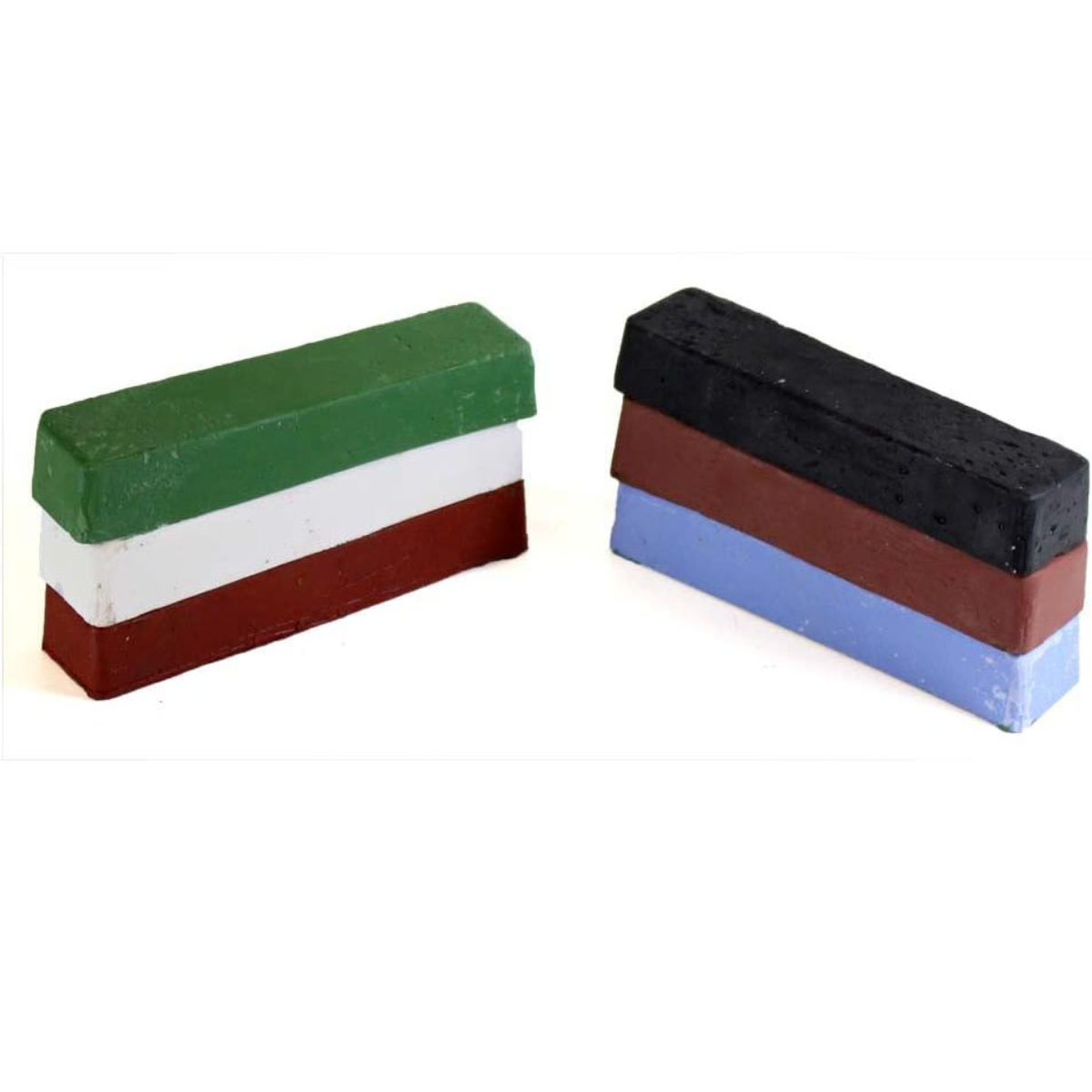 Polishing Compound Kit – 6 Piece, 4 oz Bars – Red Rouge, Black Emery, Brown Tripoli, White Diamond, Green & Blue – Metal, Wood & Plastic Buffing & Polishing
