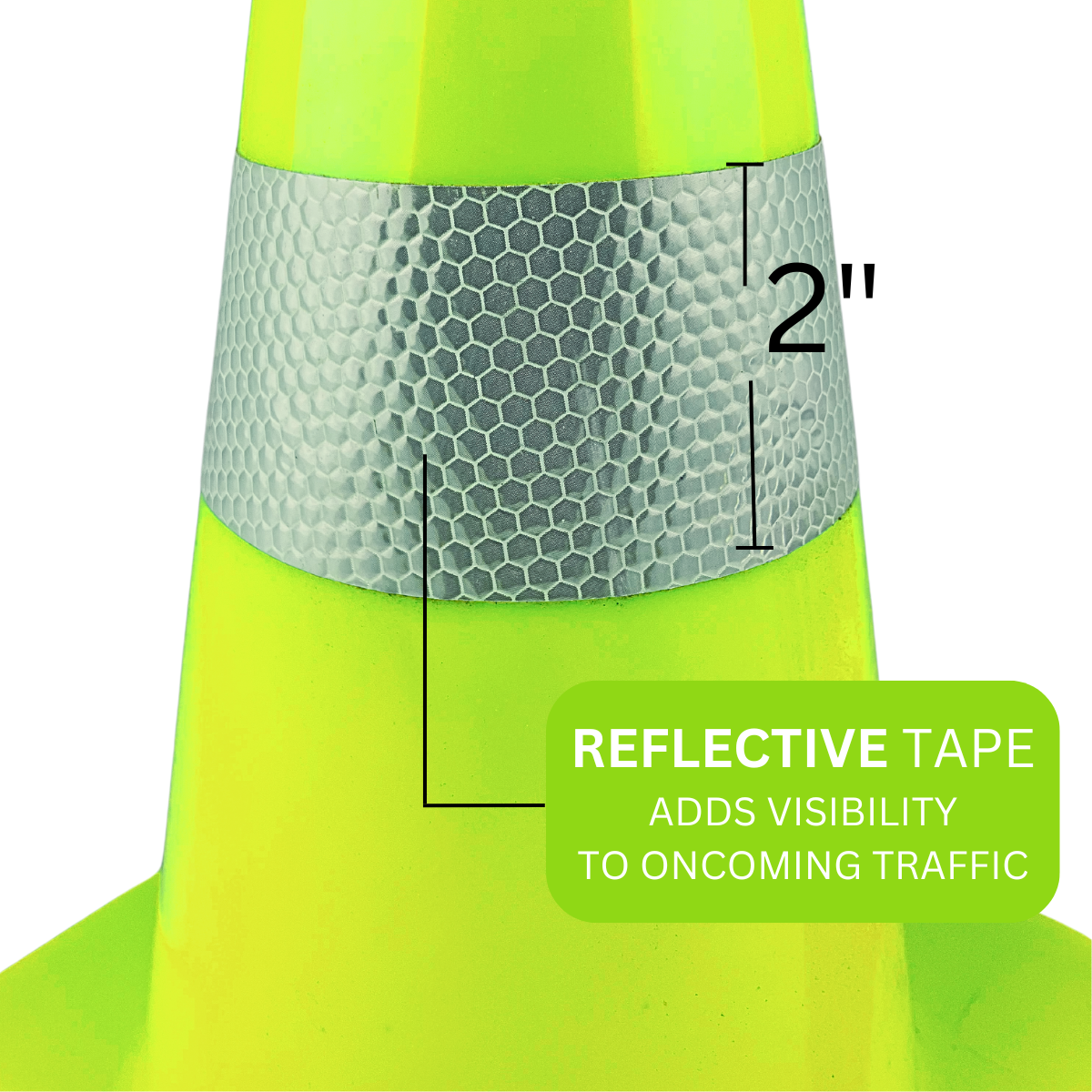 12 Inch Neon Green Safety Cone With  2 Inch White Fluorescent Strip  - ST12-G