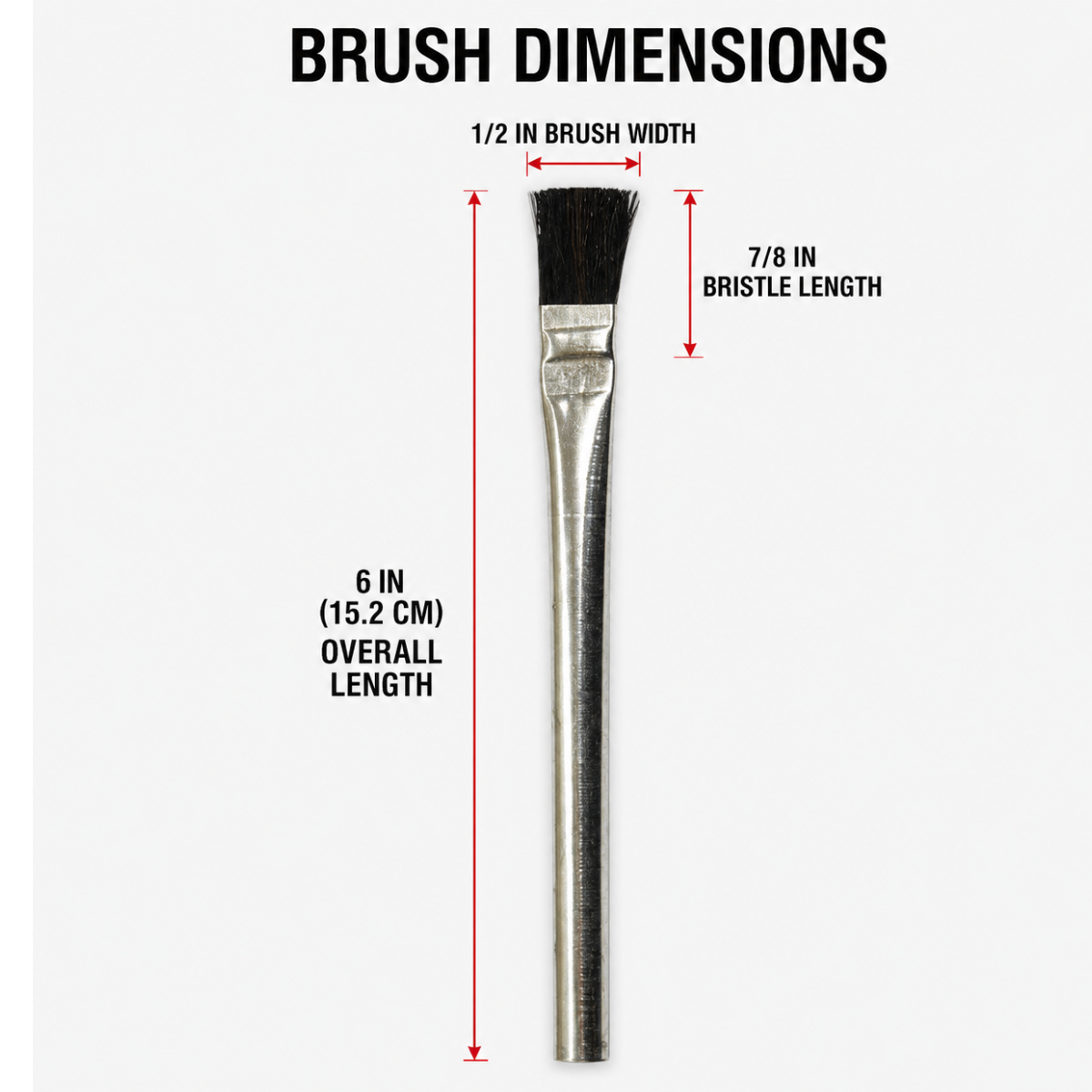 12-Piece 1/2-Inch Acid Brush Set with Horsehair Bristles and Aluminum Handles, 6-Inch Length — TZ63-06307