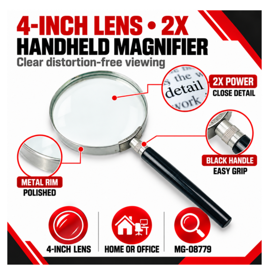 2X Power 8.5-Inch Handheld Magnifier with 4-Inch Lens and Black Handle – MG-08779