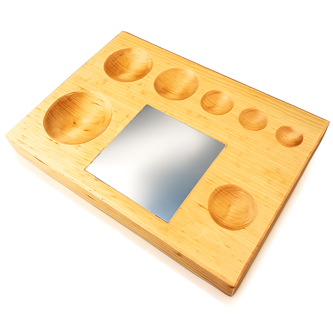 Wooden Dapping Block with 3" Steel Anvil Insert – 7 Half-Round Grooves (¾" to 2") for Metal Forming, Jewelry Making, and Craft Work